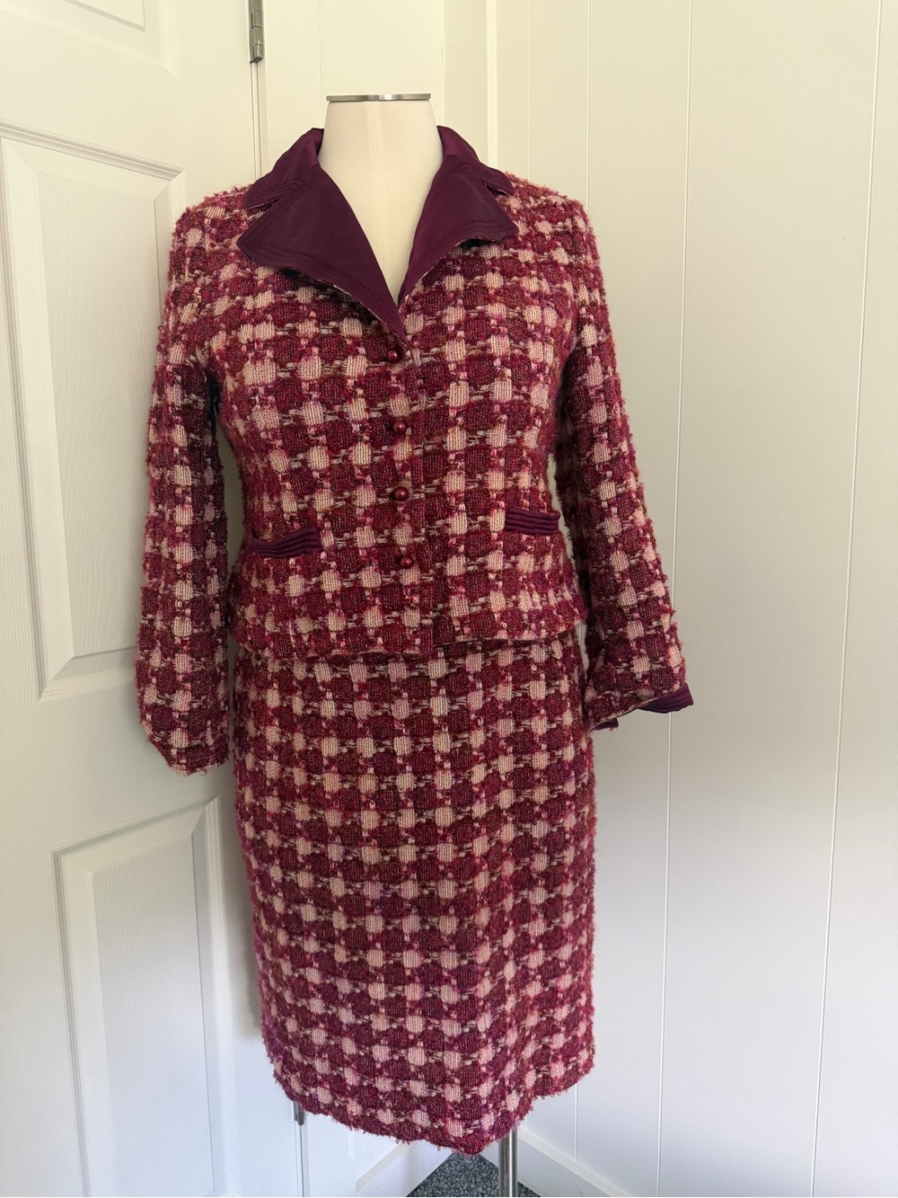 Doncaster Burgundy and Pink Tweed Skirt Suit